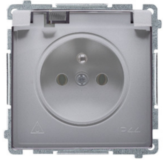 Imagine PRIZA ST CU CAPAC SIMPLA 2P+E 16A 250V INOX SIMON BASIC,BMGZ1BZ.01/21A  STD FRAN