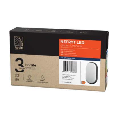 Imagine APLICA LED,  15W, 4000K/1100LM, IP54, NEGRU, OVAL, NEFRYT LED