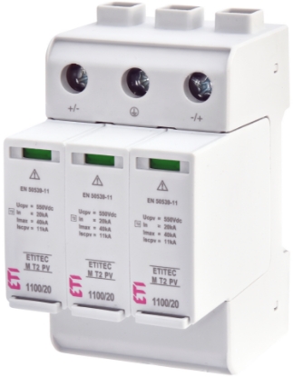 Imagine DESCARCATOR SUPRATENSIUNI, TIP T2, 2P 3MD, 1100VDC, SPD, MOV, II / C, PV, 20KA/MAX 40KA,