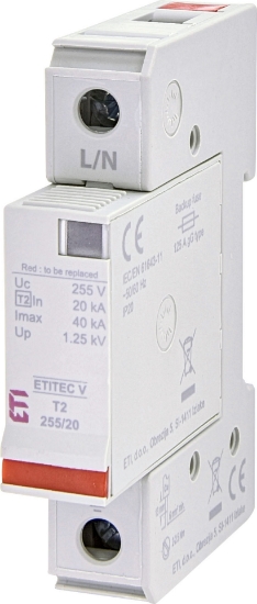 Imagine DESCARCATOR SUPRATENSIUNI, TIP T2, 1P 1MD, 255V, SPD, MOV, TN, 20KA, ETITEC V, 255/20 1+0